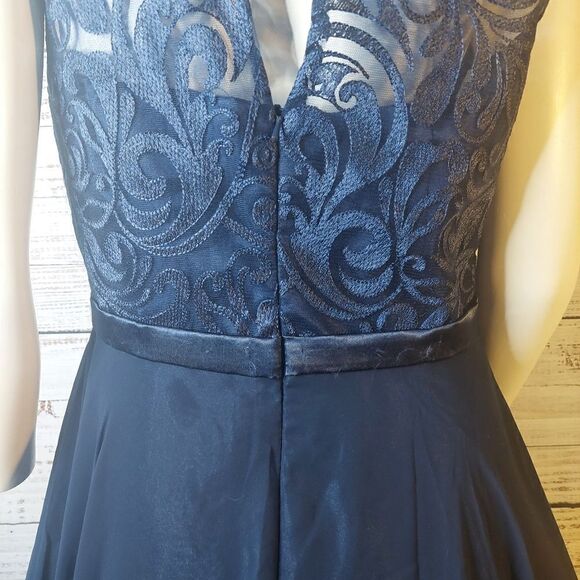 NWT Elizabeth K Lace Bodice Chiffon Navy Blue Semi-Formal Dress, Size M - Picture 10 of 16